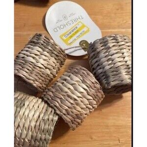Threshold Beige Brown woven Wicker napkin rings 4pc